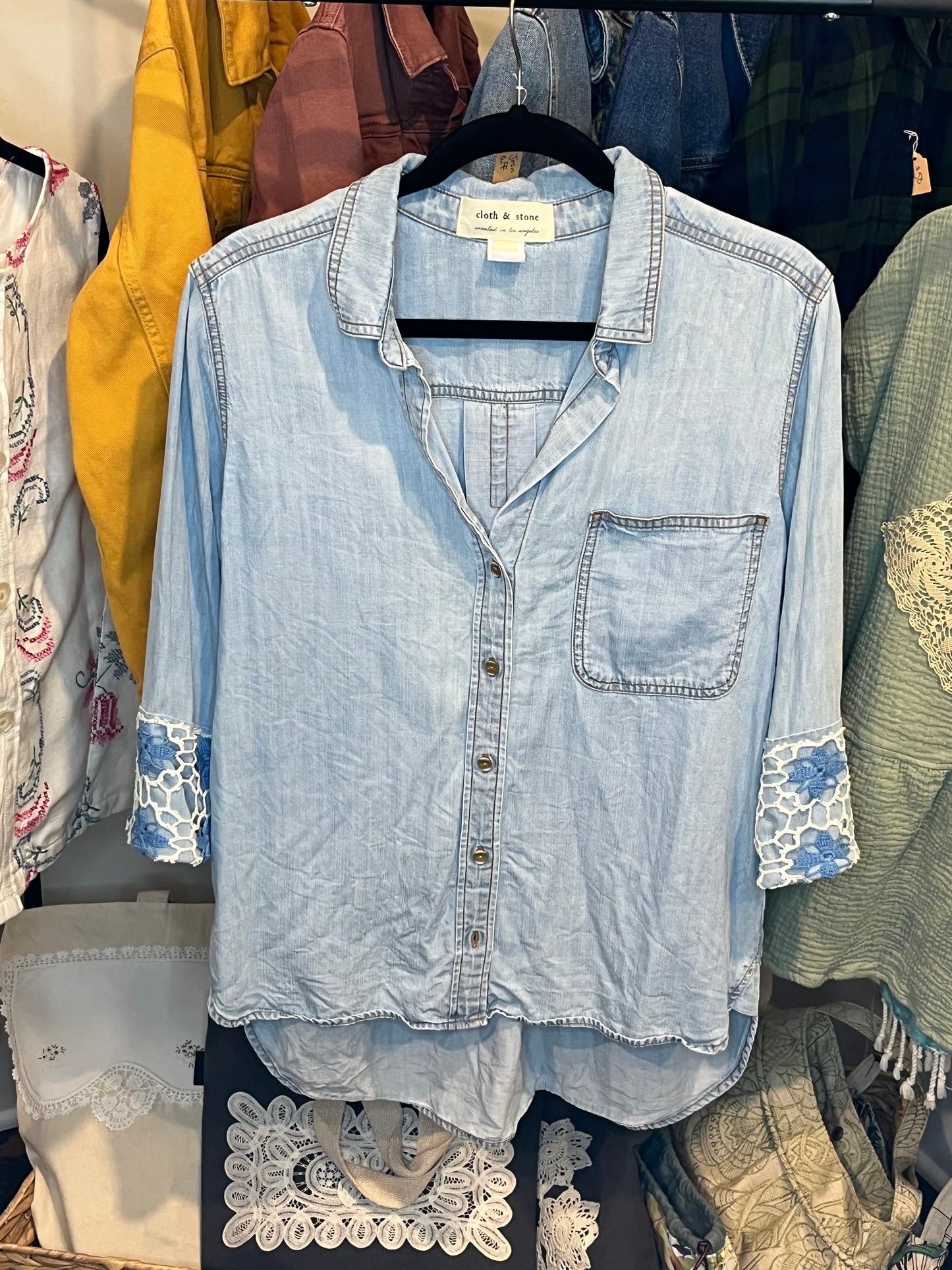 Embellished Cuff Chambray Tunic